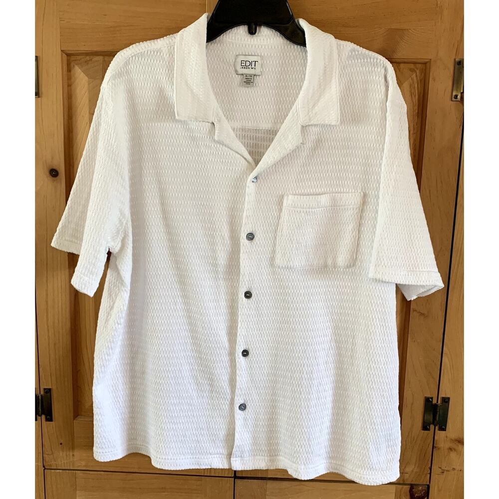 White Textured Weave Shirt Beach Short Sleeve Cotton Edit Jason Wu Size XL